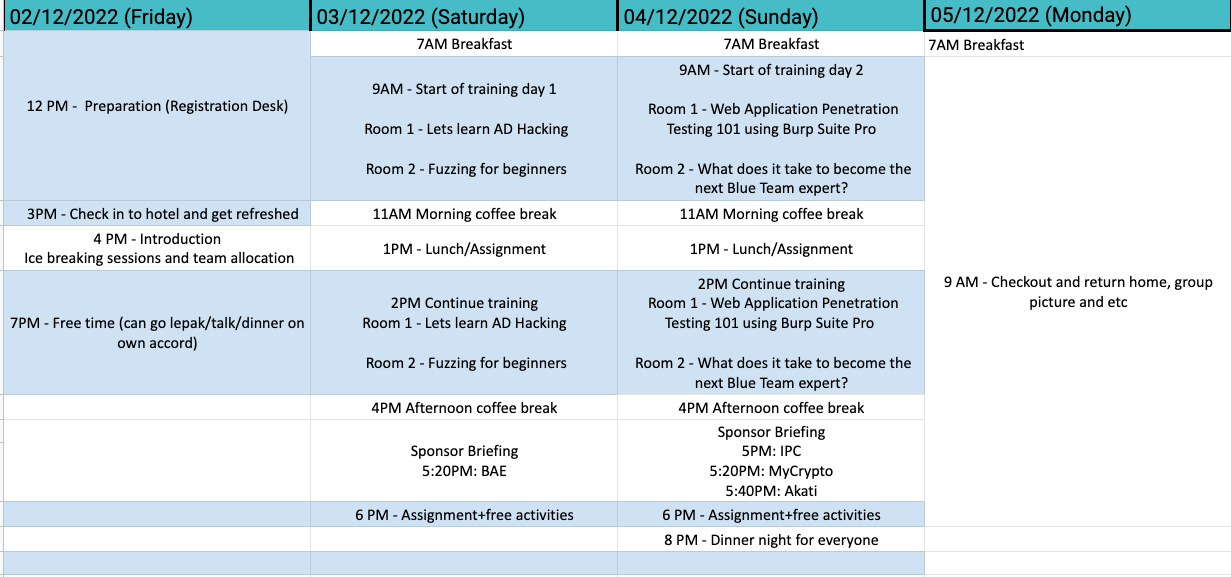 MCC2022 Schedule